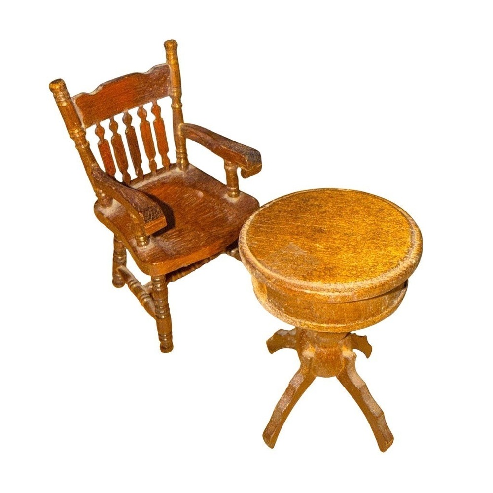 Miniature Dollhouse Furniture Set Victorian Armchair & Pedestal Side